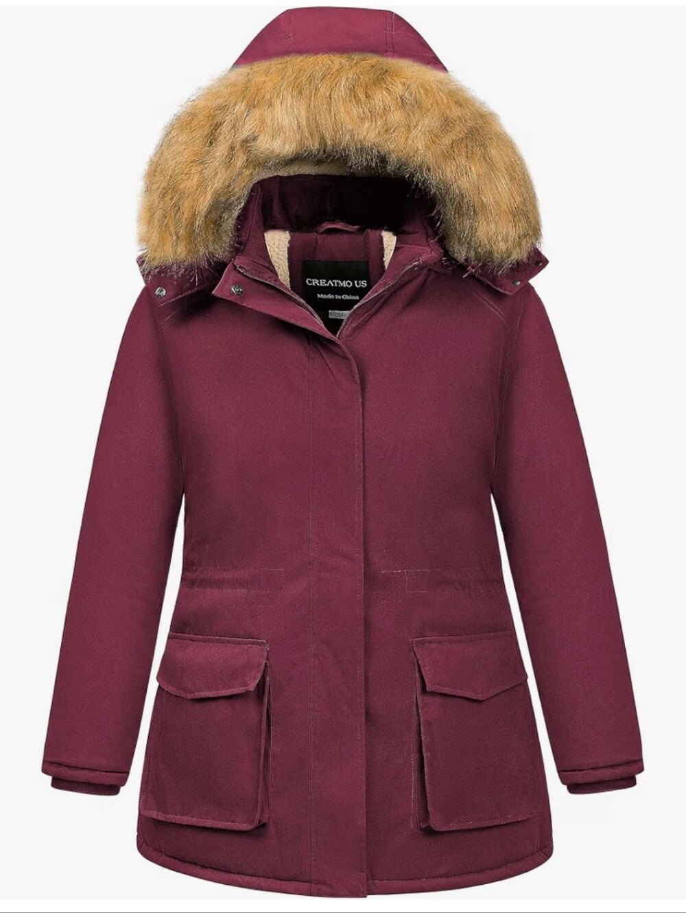 Plus Size Winter Coats Warm Parka Jackets Sherpa Lined Detachable Fur Hood